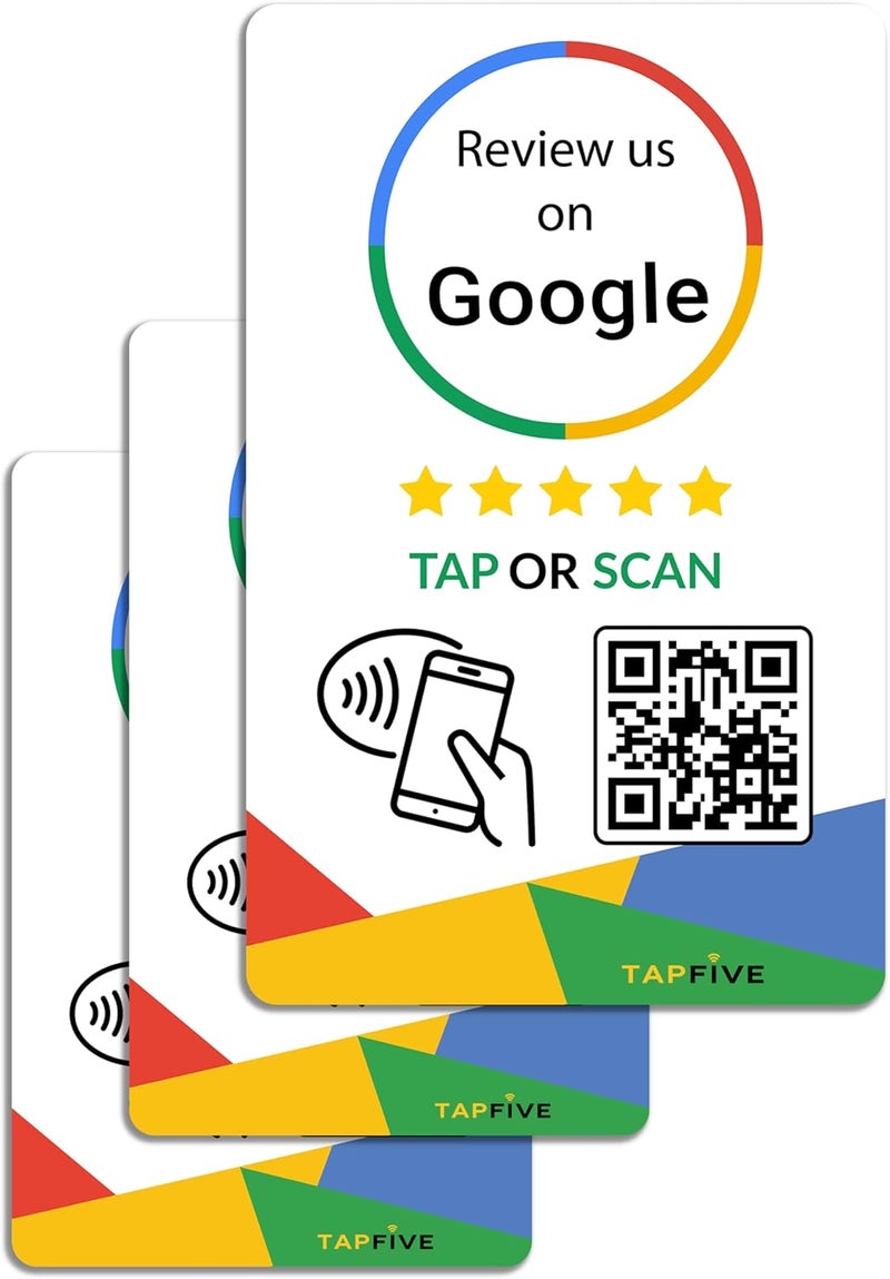 tapSnap Store Google Review Tap Cards (3-Pack) by TapFive - Tap for Instant Reviews - All Phones Compatible - Reusable Smart Tap NFC & QR - Boost Business Reviews - Powered by TapFive (3 Card Pack) - Image 1